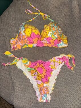 Hobie Pink, Yellow & Orange Floral Tie-Side Bikini